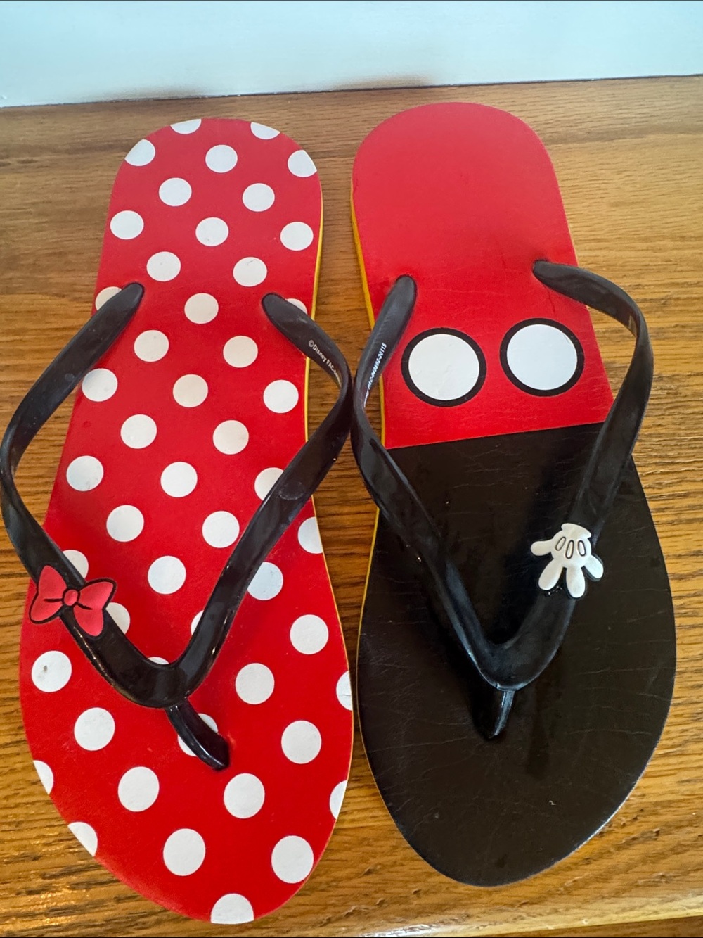 Women’s red Polka Dot Flip Flops with Black Straps - Cute Character Accents